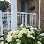 aluminum railing and columns in white on a front porch in Toronto