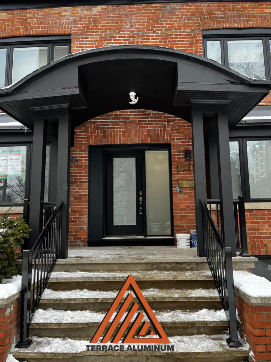 black exterior aluminum railings for a front porch