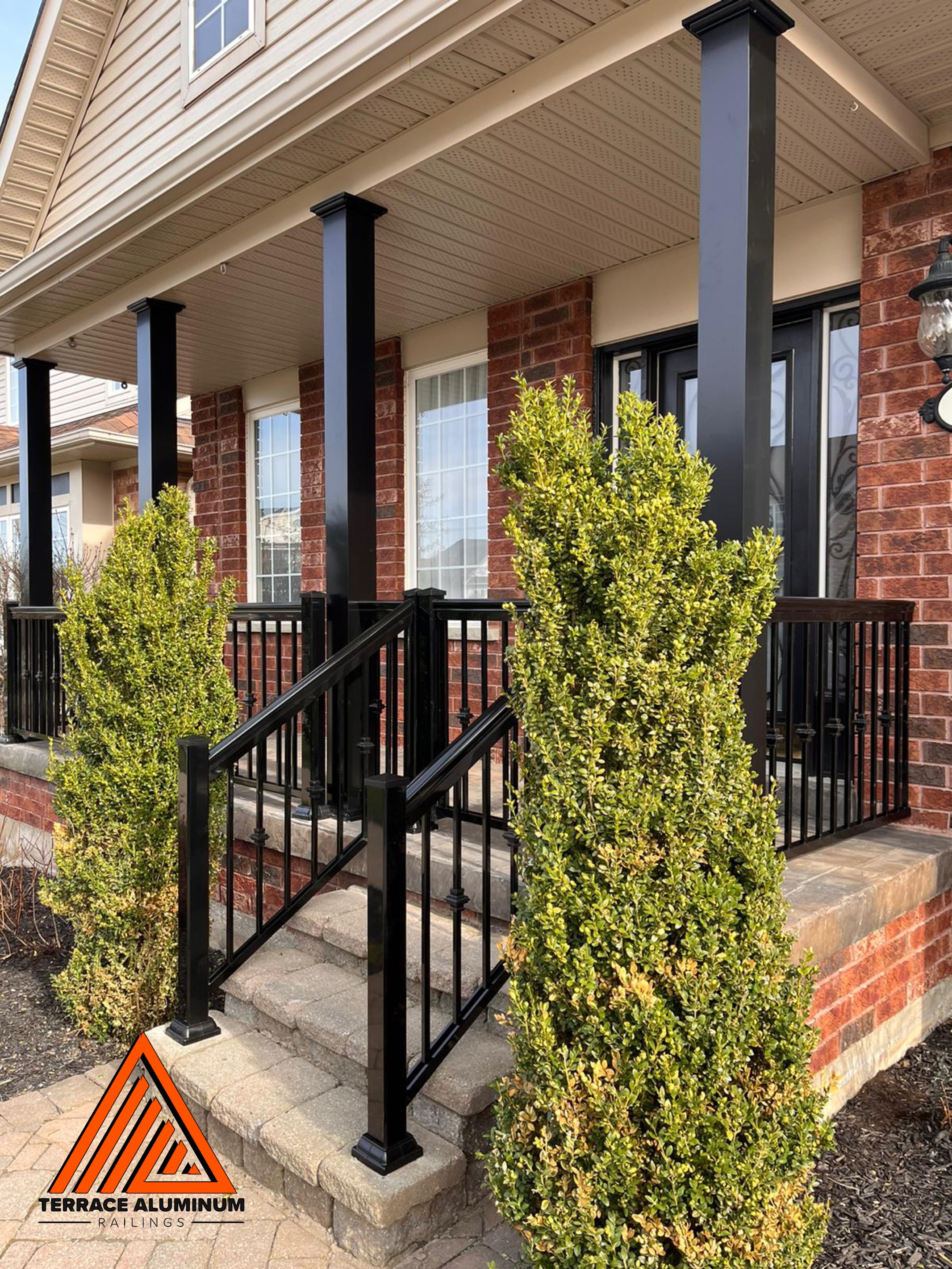 exterior aluminum railing on a front porch