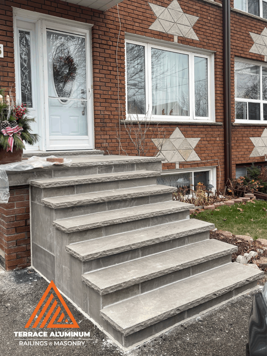 Natural flagstone porch renovation in Oakville Ontario.
