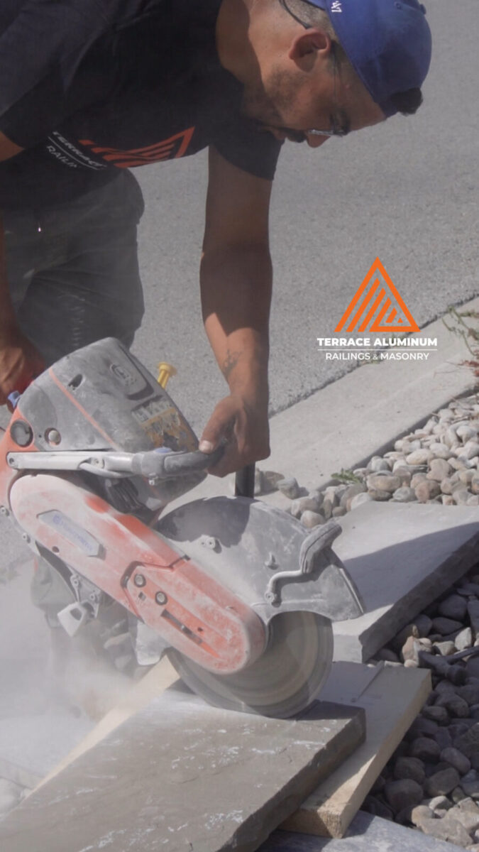 Side view of flagstone porch installation