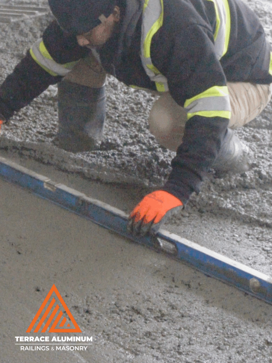 Custom concrete installation with decorative edge and polished look