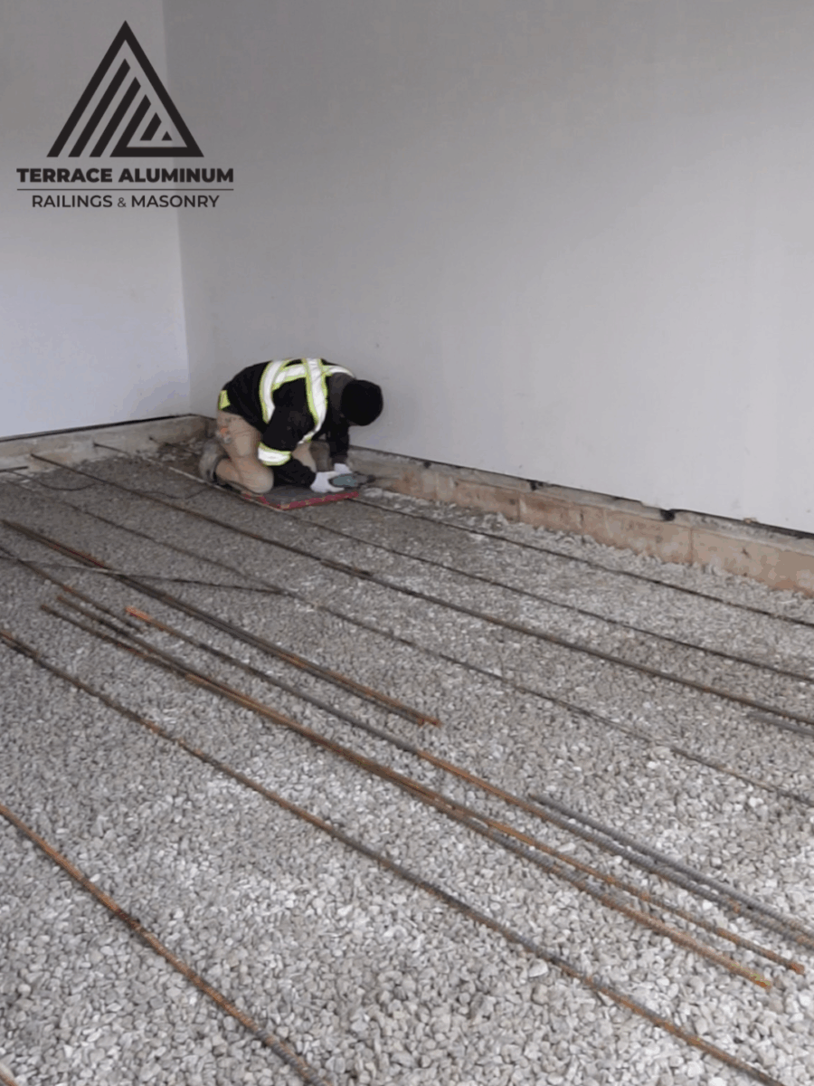 Concrete forms set up and leveled for a new porch installation in Toronto