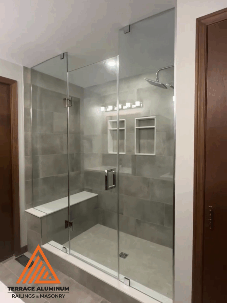 Corner shower glass enclosure