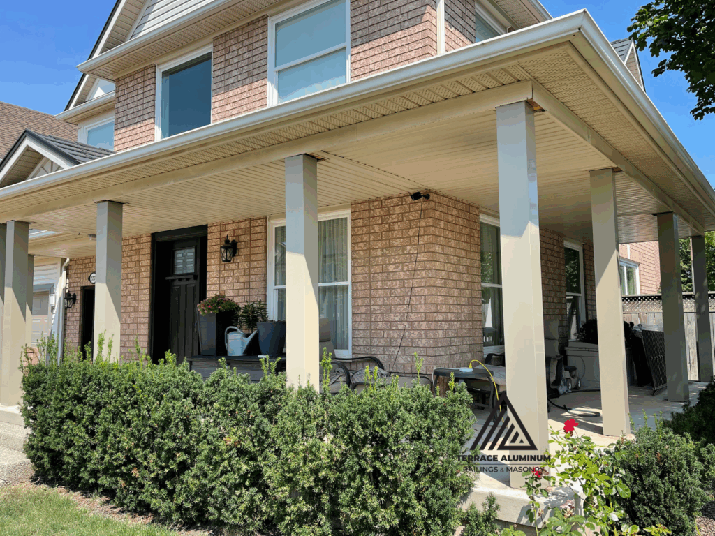Aluminum columns installed on front porch of Toronto home – Terrace Aluminum Railings & Masonry