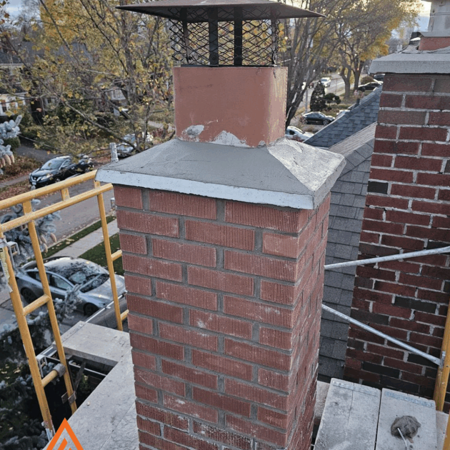 Brick chimney repair and tuckpointing on residential home in Toronto – Terrace Aluminum Railings & Masonry