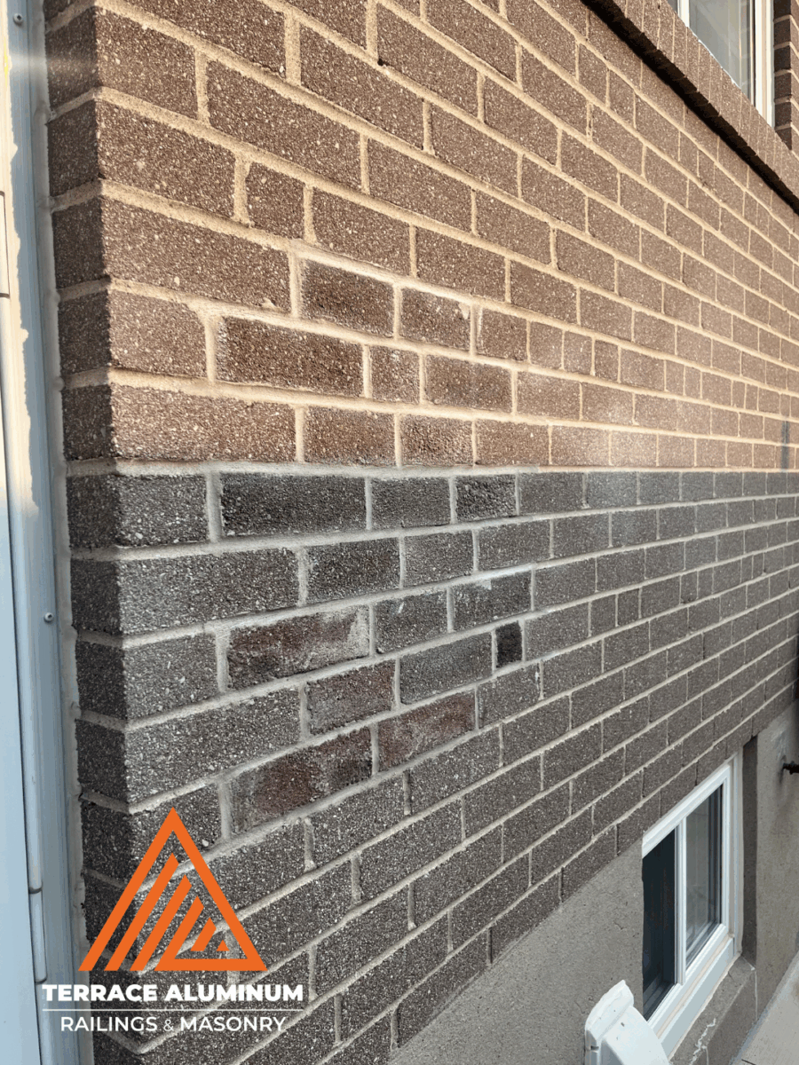 Brick wall restoration on a Toronto home – Terrace Aluminum Railings & Masonry