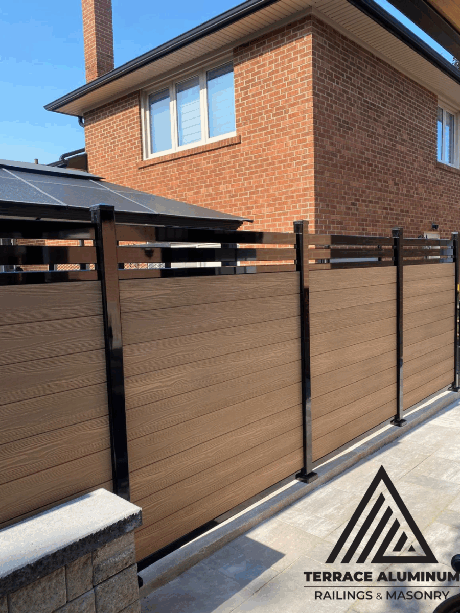 composite fence panels with aluminum frame in Toronto backyard