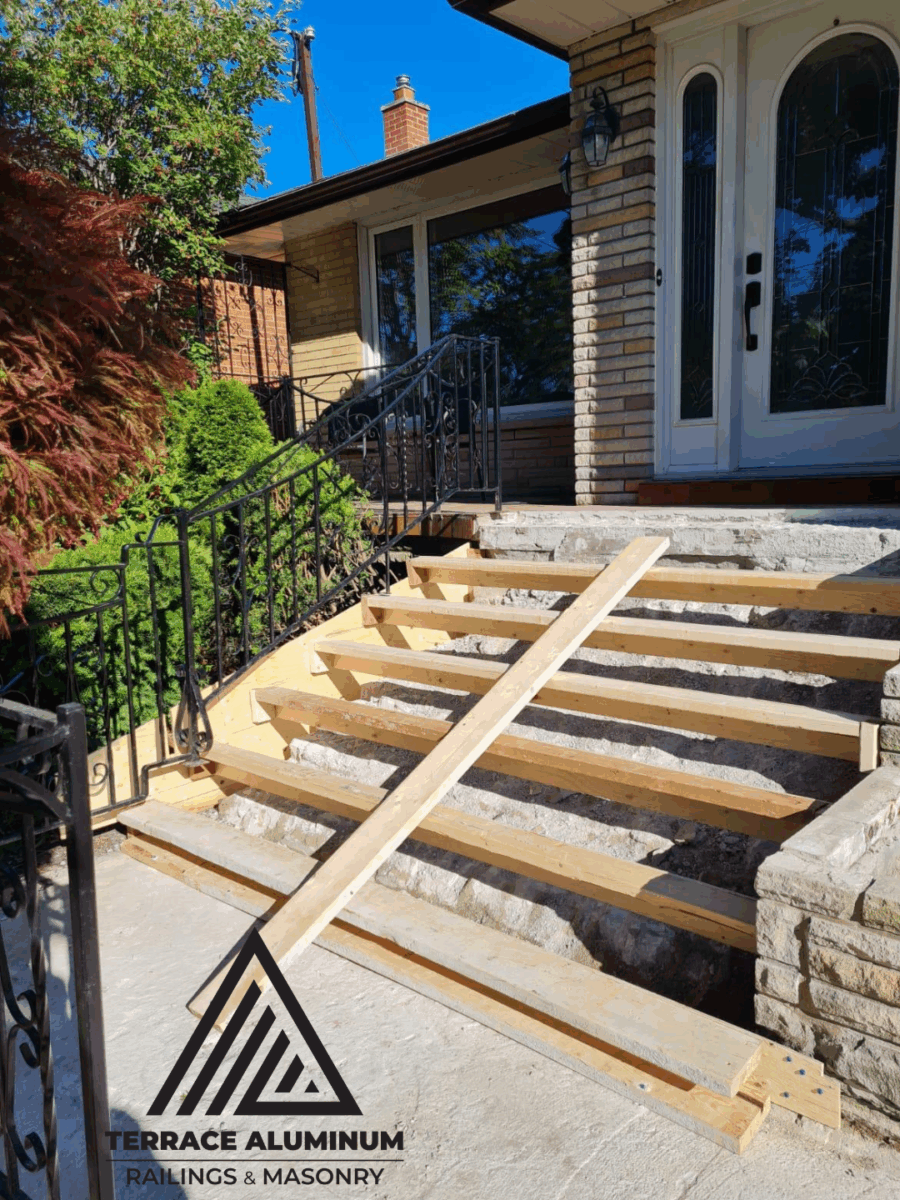 Wooden forms built for concrete stairs before pouring in Toronto
