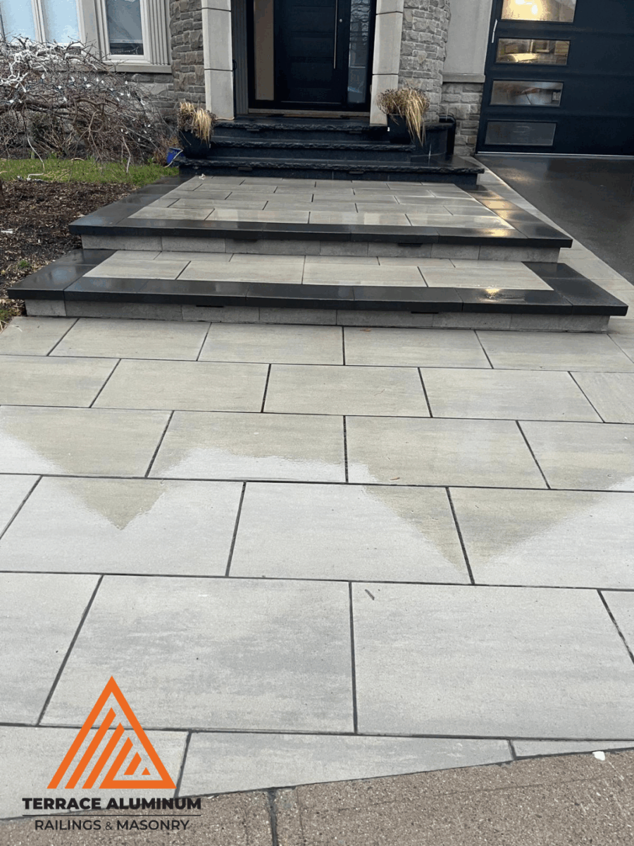 Interlock steps built with matching stone and border design in Toronto