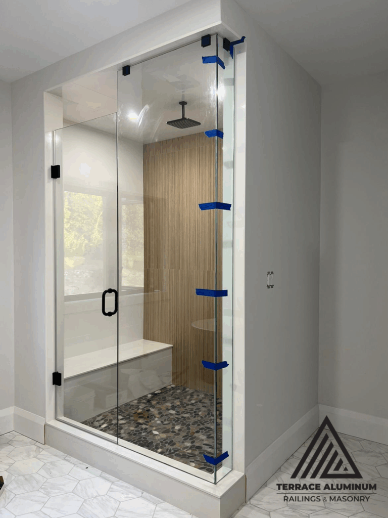 Shower Glass Railing SHOWER GLASS - Terrace Aluminum Railings And Masonry