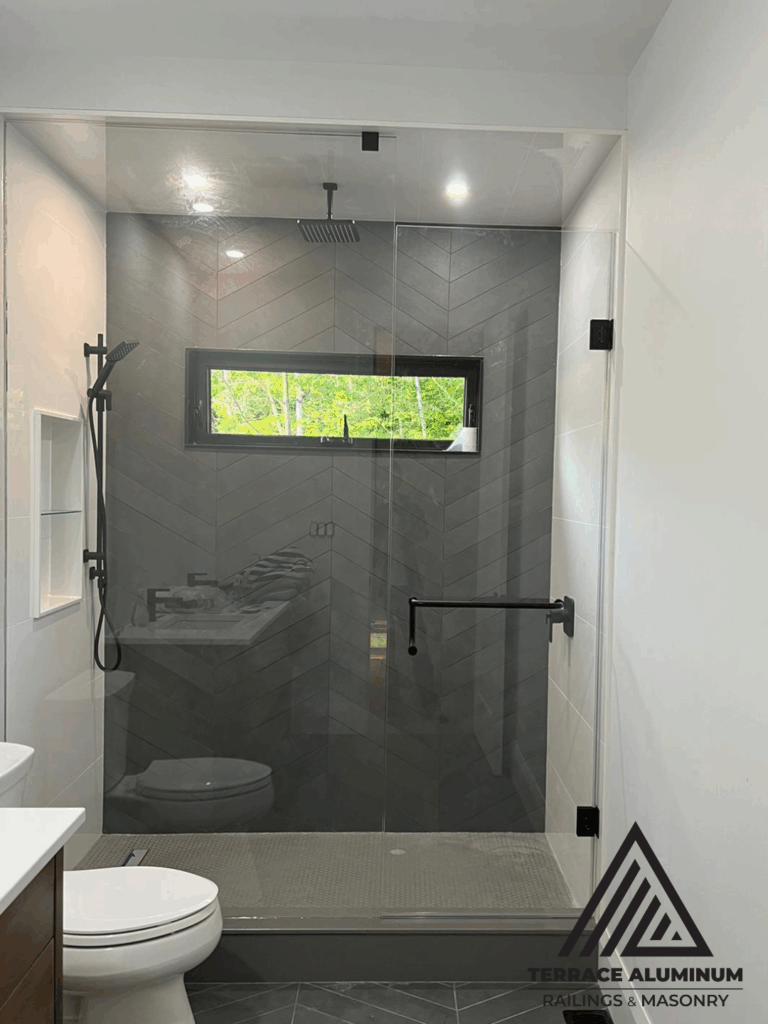 Shower Glass Railing SHOWER GLASS - Terrace Aluminum Railings And Masonry
