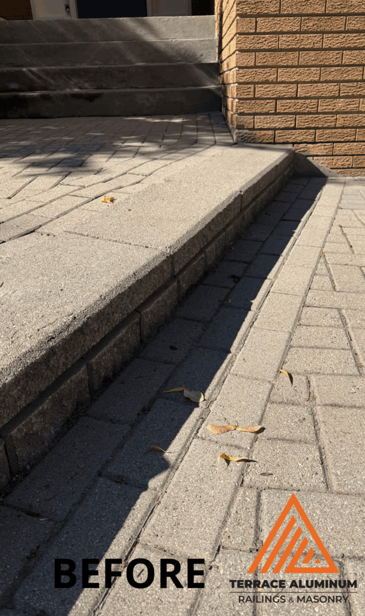 Before and after concrete step restoration in Etobicoke home entrance