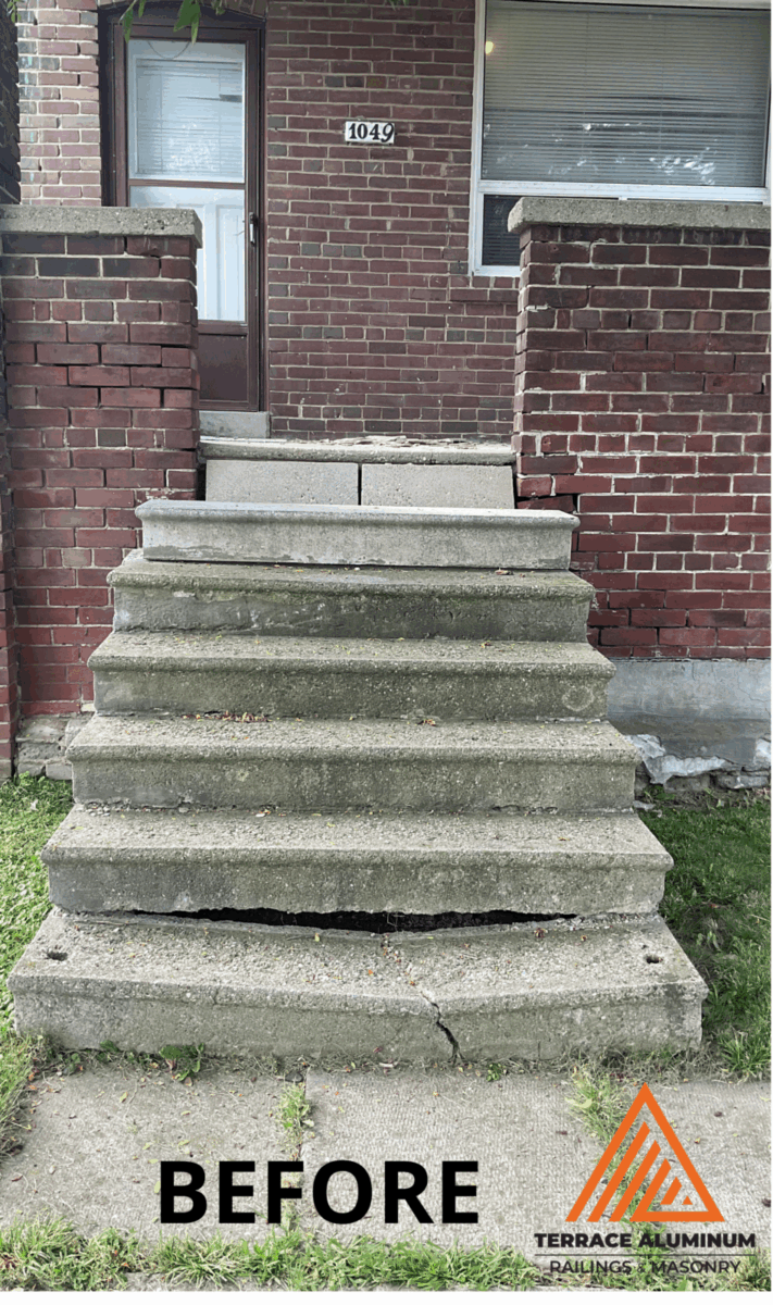 Before and after concrete step restoration in Etobicoke home entrance