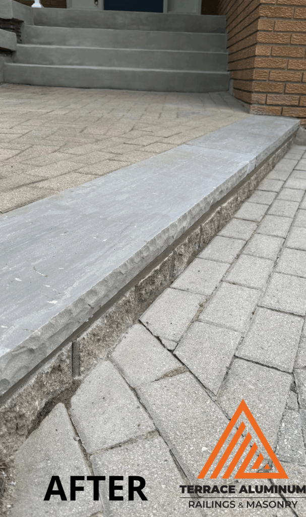 Full porch and steps rebuild with concrete and aluminum railings in Etobicoke