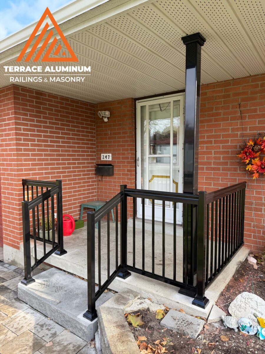 After photo of aluminum porch railing and 4x4 aluminum column in Oshawa