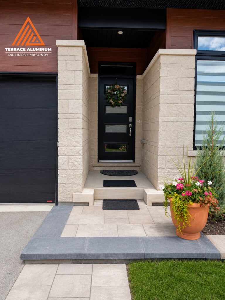 Interlock front walkway installed for a hardscaping project in Oakville