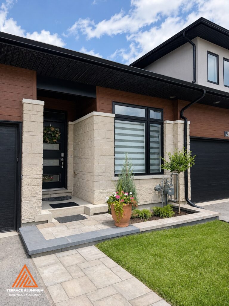 Interlock front walkway installed as part of a hardscaping services project in Etobicoke.
