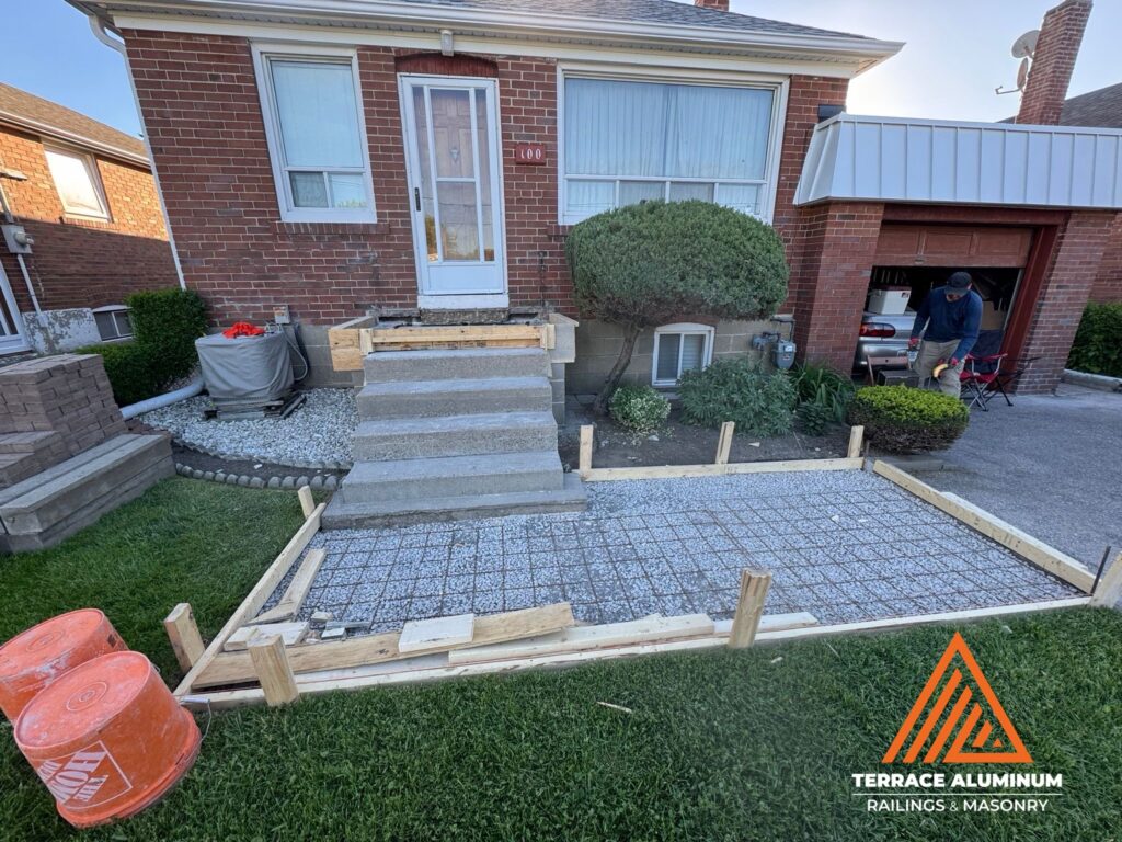 New concrete porch and walkway completed for a hardscaping services project in Etobicoke