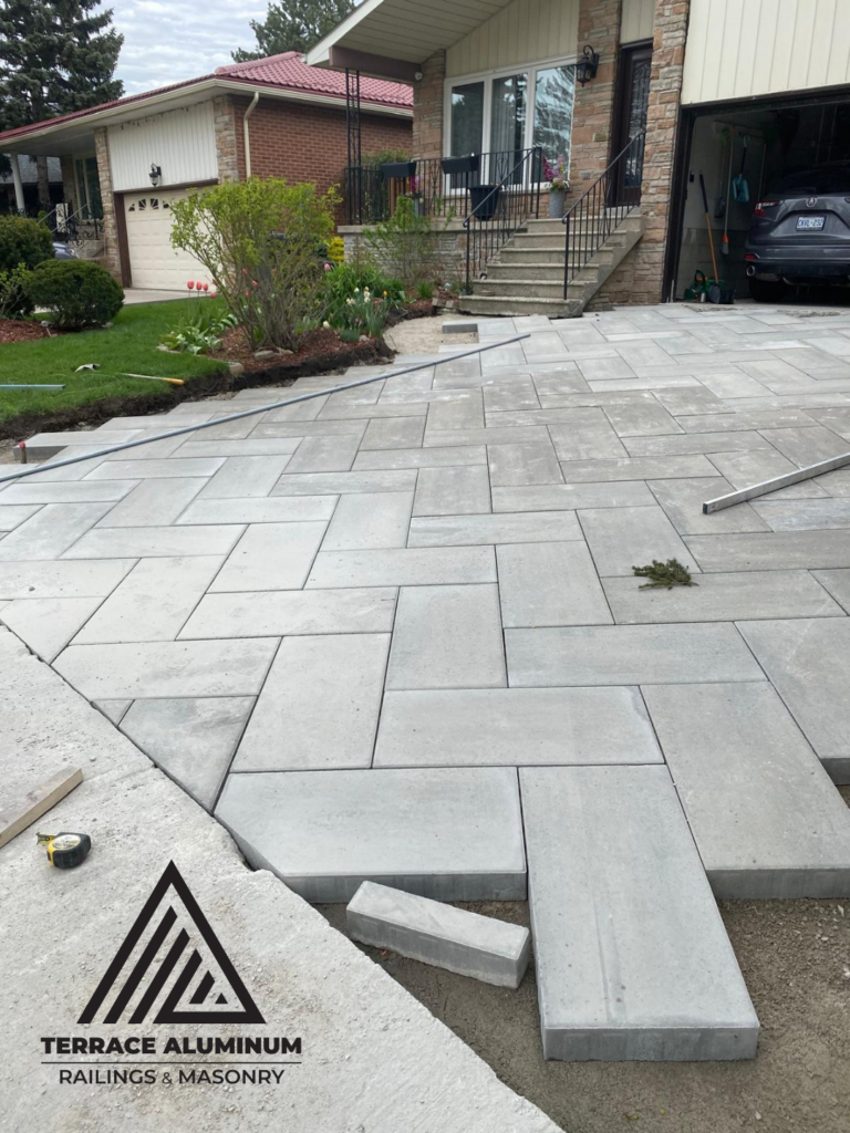 Interlock driveway completed as part of a hardscaping services project in Etobicoke.